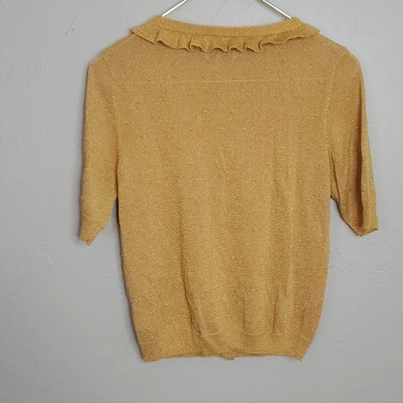 Anthropologie Numph Gold Glitter Knit Retro Cardigan Size Medium - Picture 2 of 7